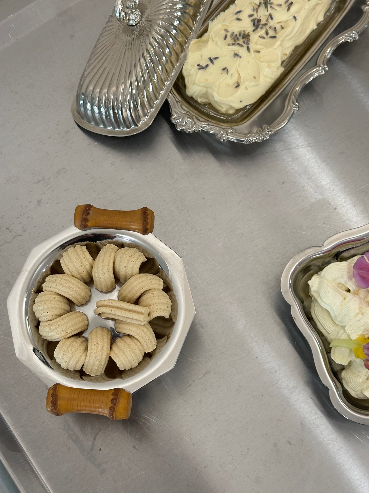 Silver butter press with bamboo