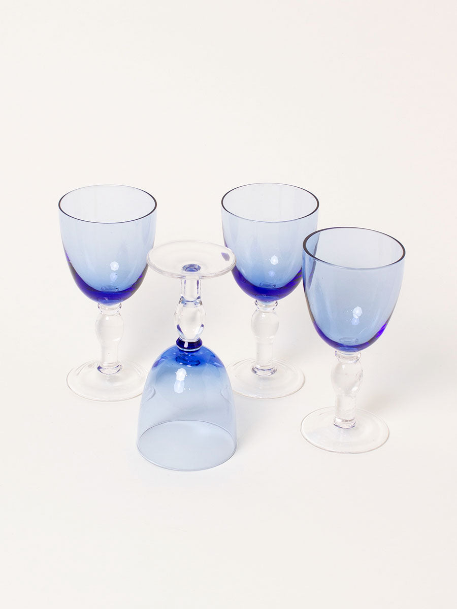 Set of 4 small blue wine glasses
