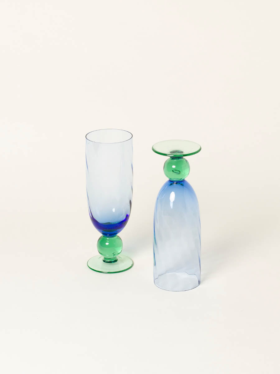Set of 2 green and blue flutes