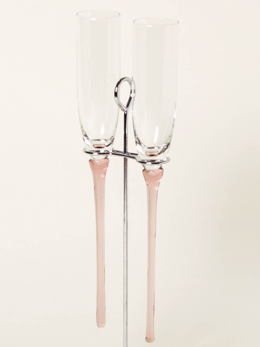 Set of 2 pink flutes in silver stand
