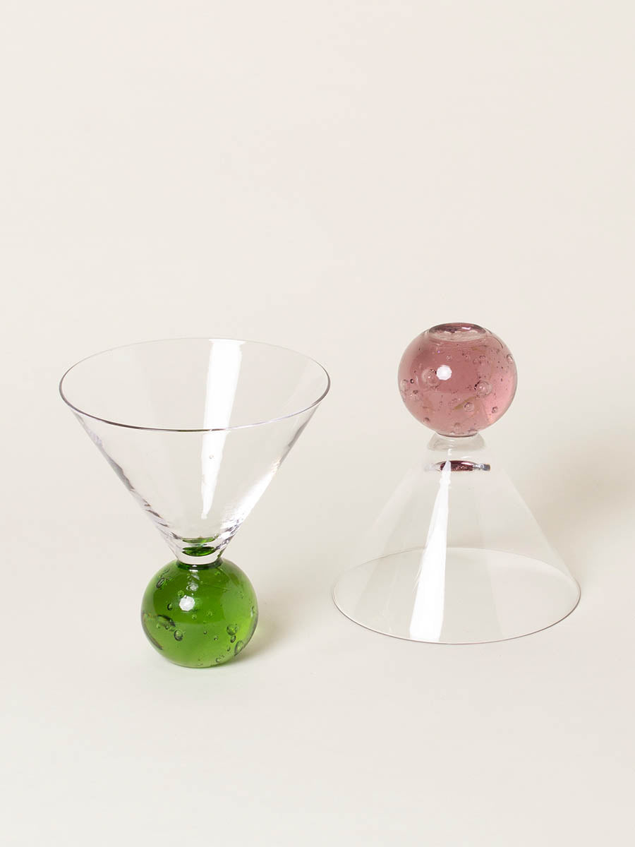Set of 2 green and pink cocktailglasses