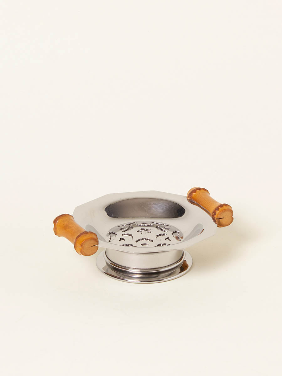 Silver butter press with bamboo