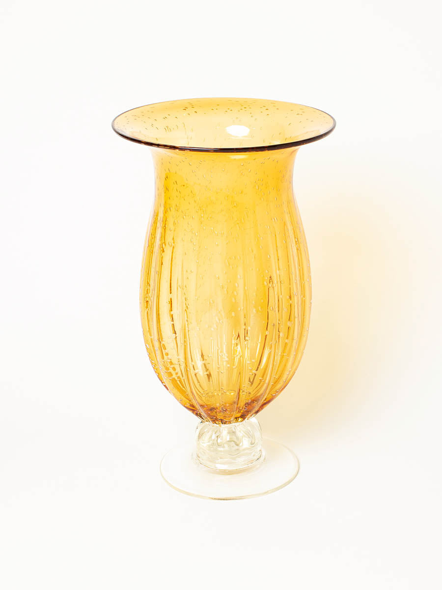 Bubbly amber pedestal vase