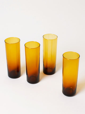 Set of 4 amber long drink glasses