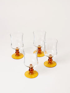 Set of 4 amber red wine glasses