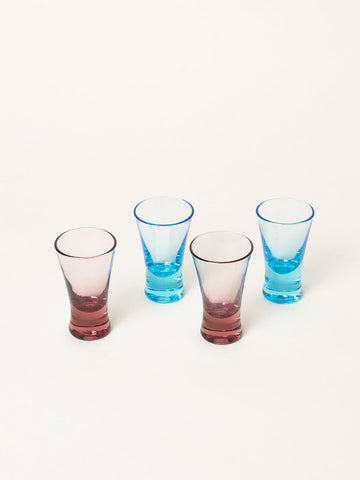 Set of 4 blue and purple liquor glasses