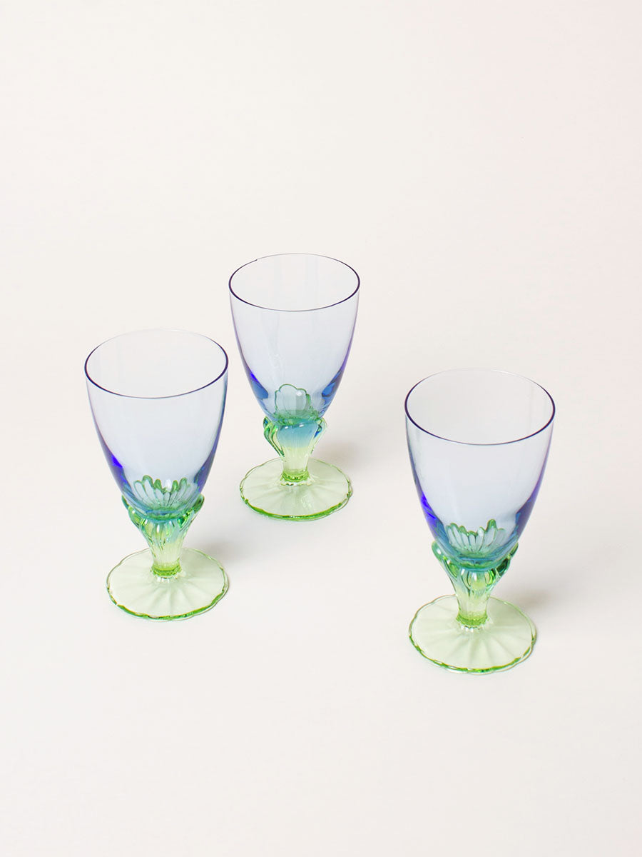 Set of 6 blue/green crystal glasses