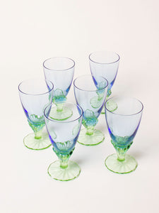 Set of 6 blue/green crystal glasses