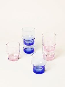 Set of 6 pink/blue water glasses