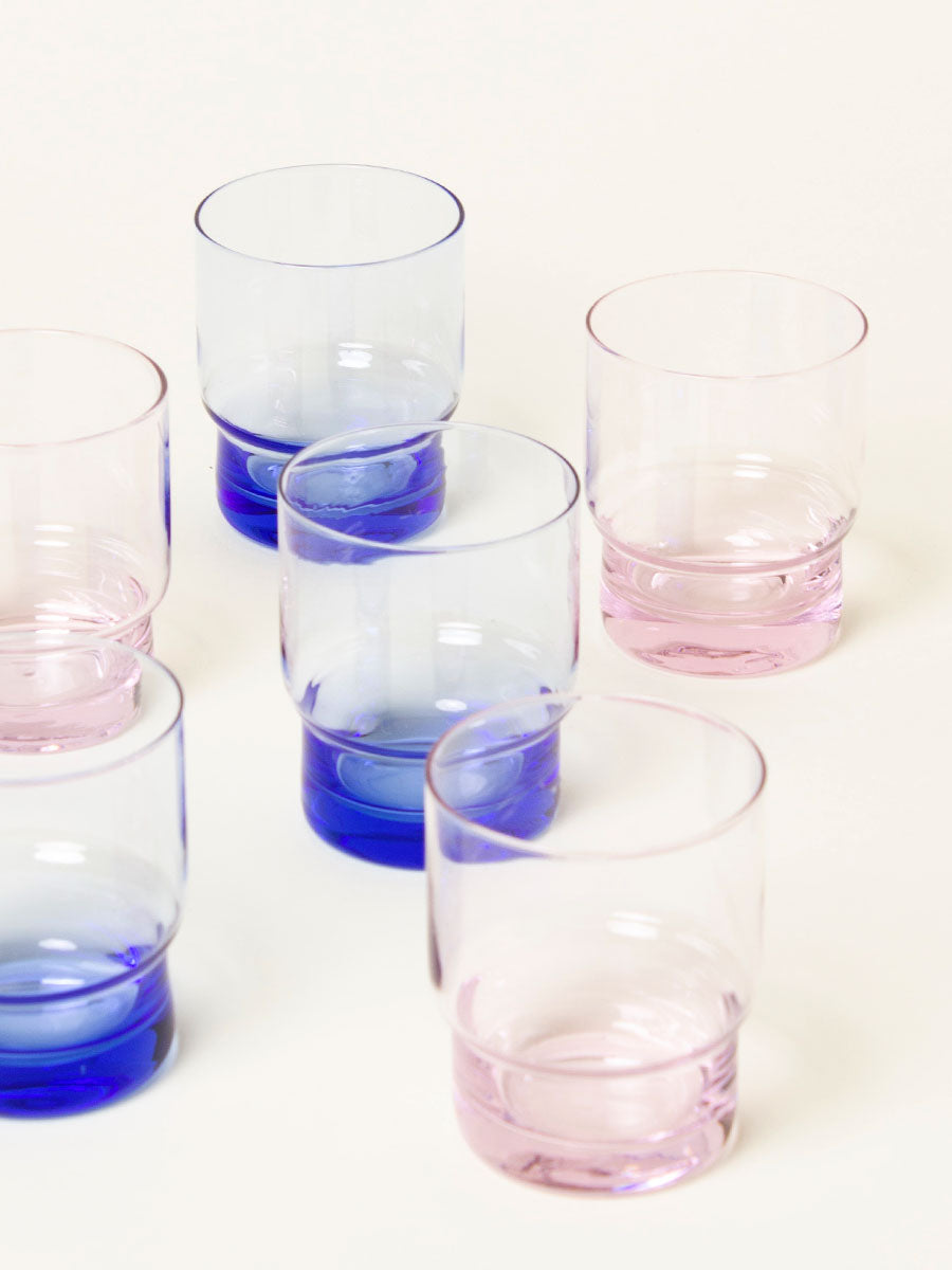 Set of 6 pink/blue water glasses