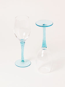 Set of 2 aqua swirl-stem wine glasses