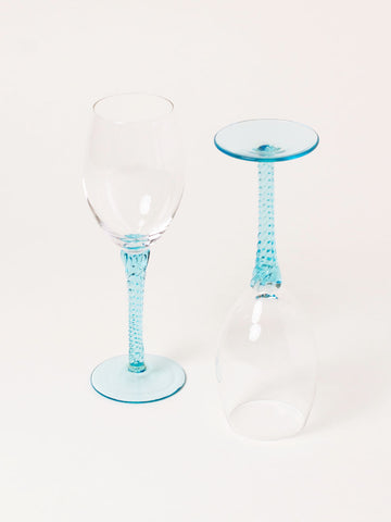 Set of 2 aqua swirl-stem wine glasses