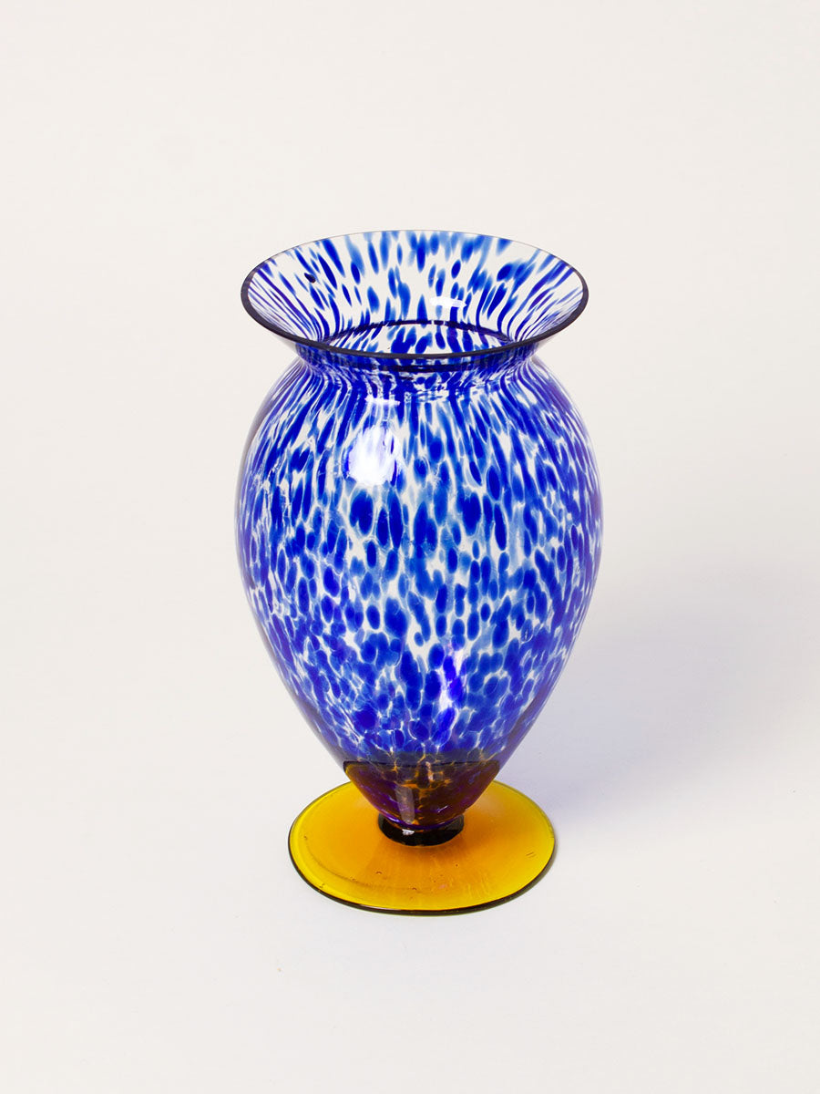 Handblown blue speckled vase