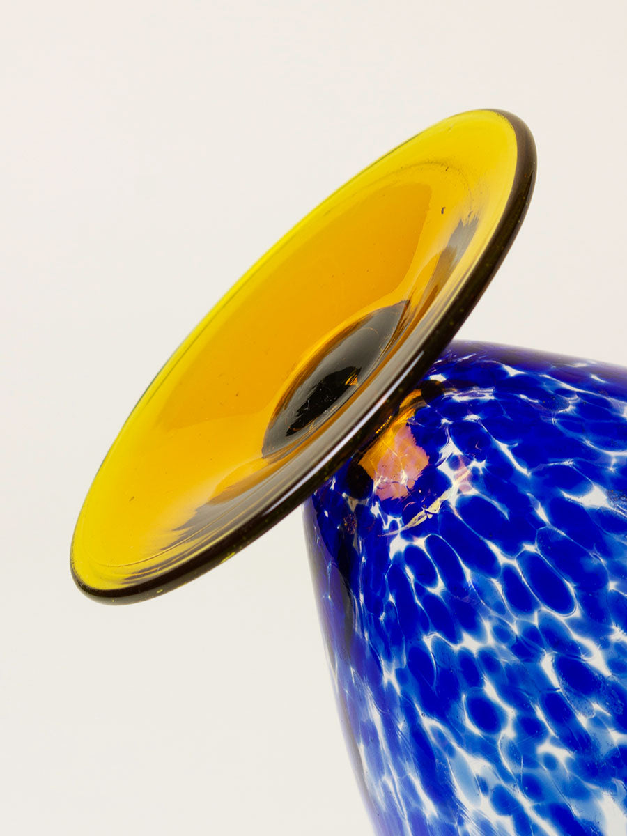 Handblown blue speckled vase