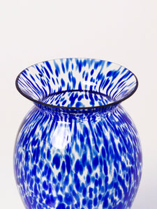 Handblown blue speckled vase