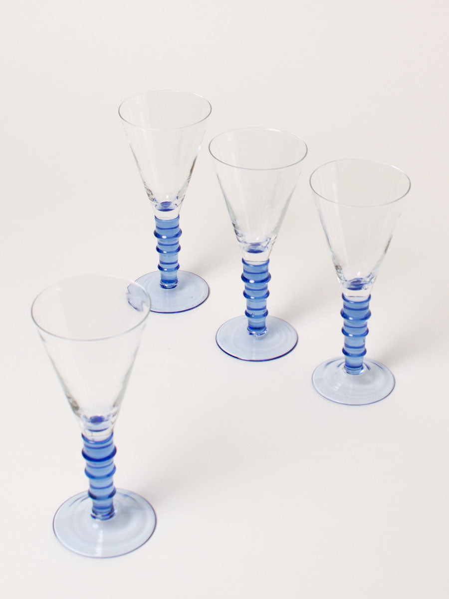 Set of 4 blue wine glasses