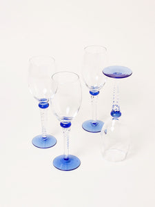 Set of 4 blue wine glasses