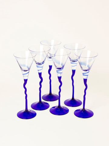 Set of 6 cobalt liquor glasses