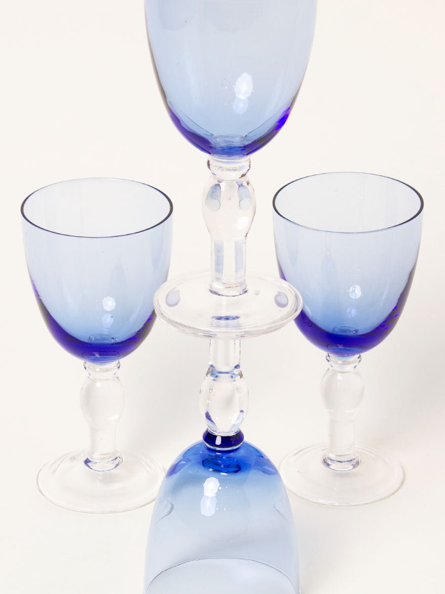 Set of 4 small blue wine glasses