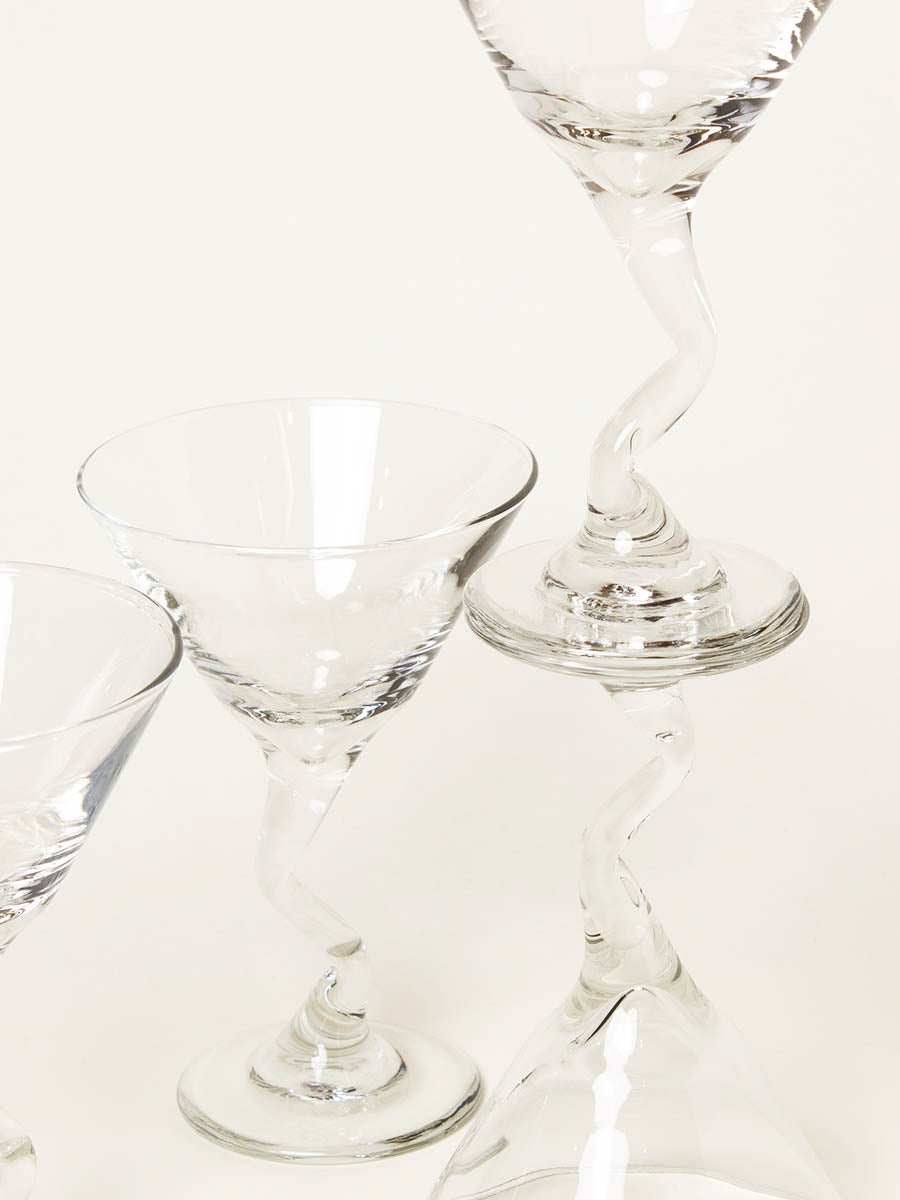 Set of 4 clear twisted martini glasses
