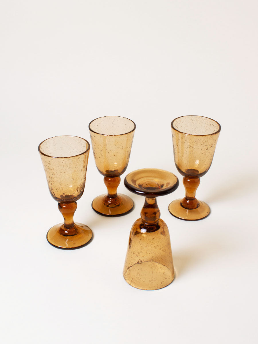 Set of 4 amber bubble wine glasses