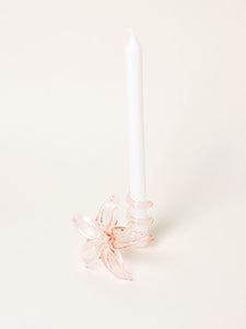 Pink flower-shaped glass candleholder