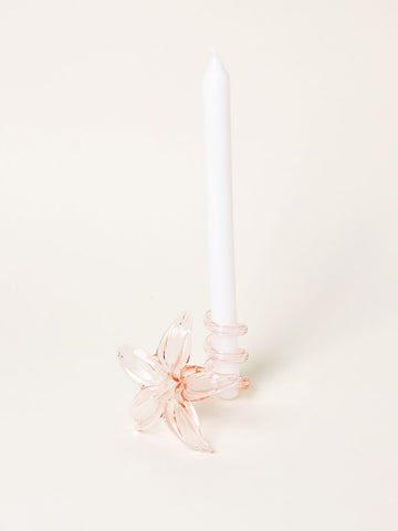 Pink flower-shaped glass candleholder