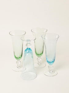 Set of 4 blue and green flutes