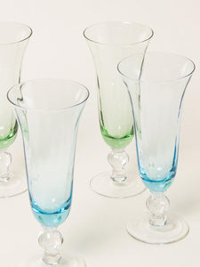 Set of 4 blue and green flutes