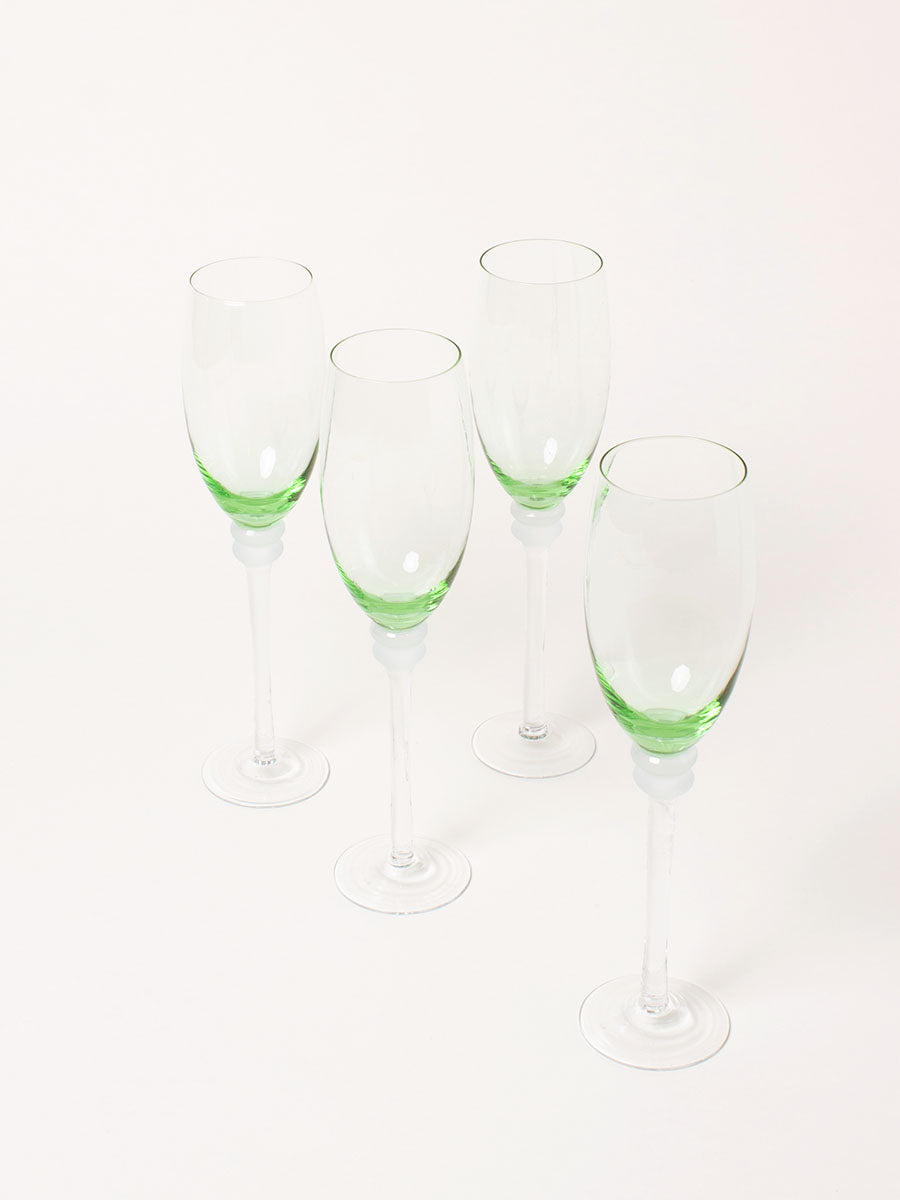 Set of 4 green sphere flutes