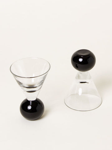 Set of 2 black sphere liquor glasses