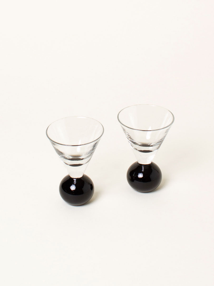 Set of 2 black sphere liquor glasses