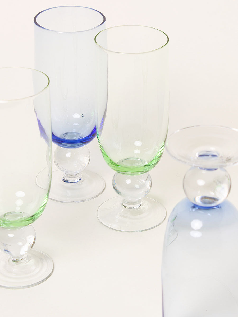 Set of 4 blue and green flutes