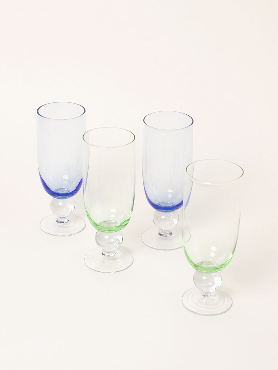 Set of 4 blue and green flutes