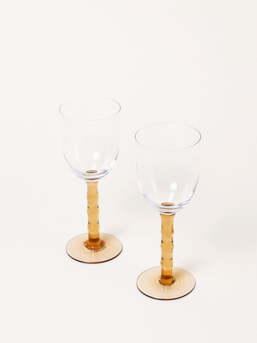 Set of 2 orange stem wine glasses