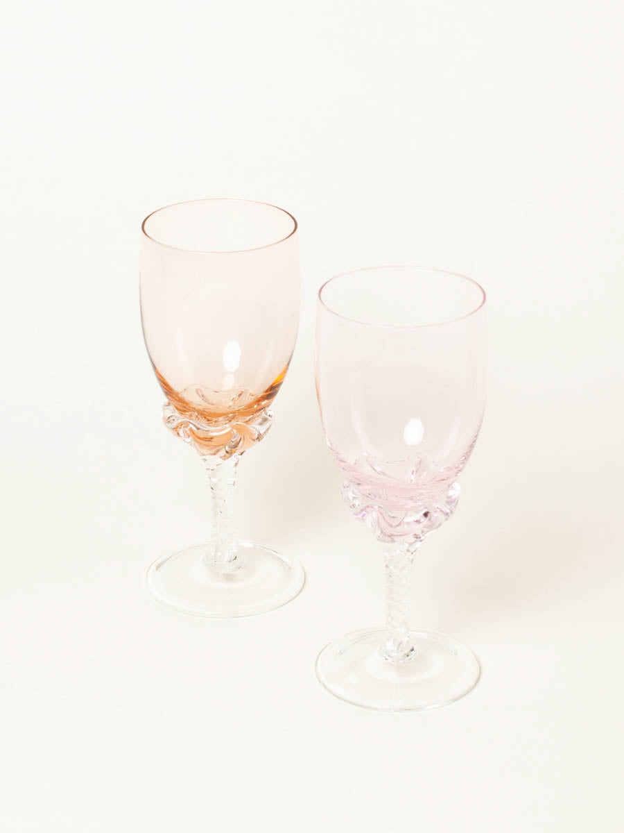 Set of 2 soft pink and peach wine glasses