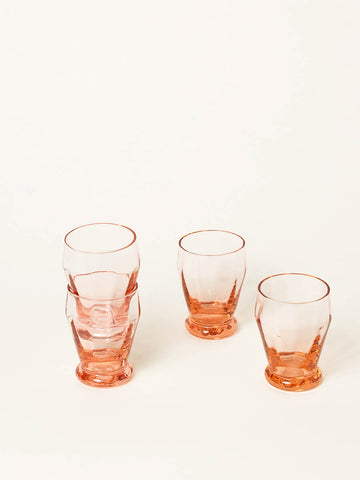 Set of 4 peach faceted small water glasses