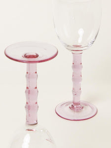 Set of 2 pink-stem wine glasses
