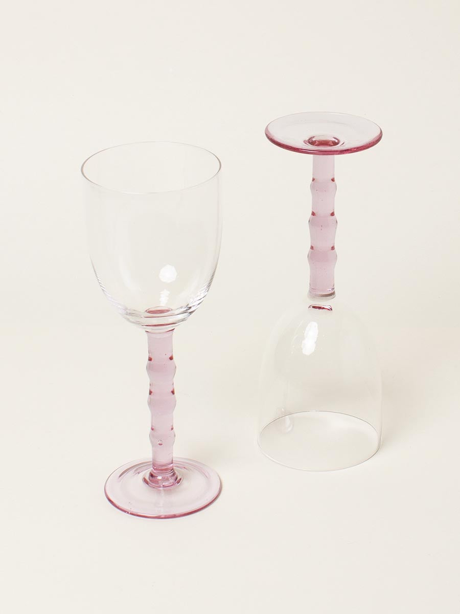 Set of 2 pink-stem wine glasses