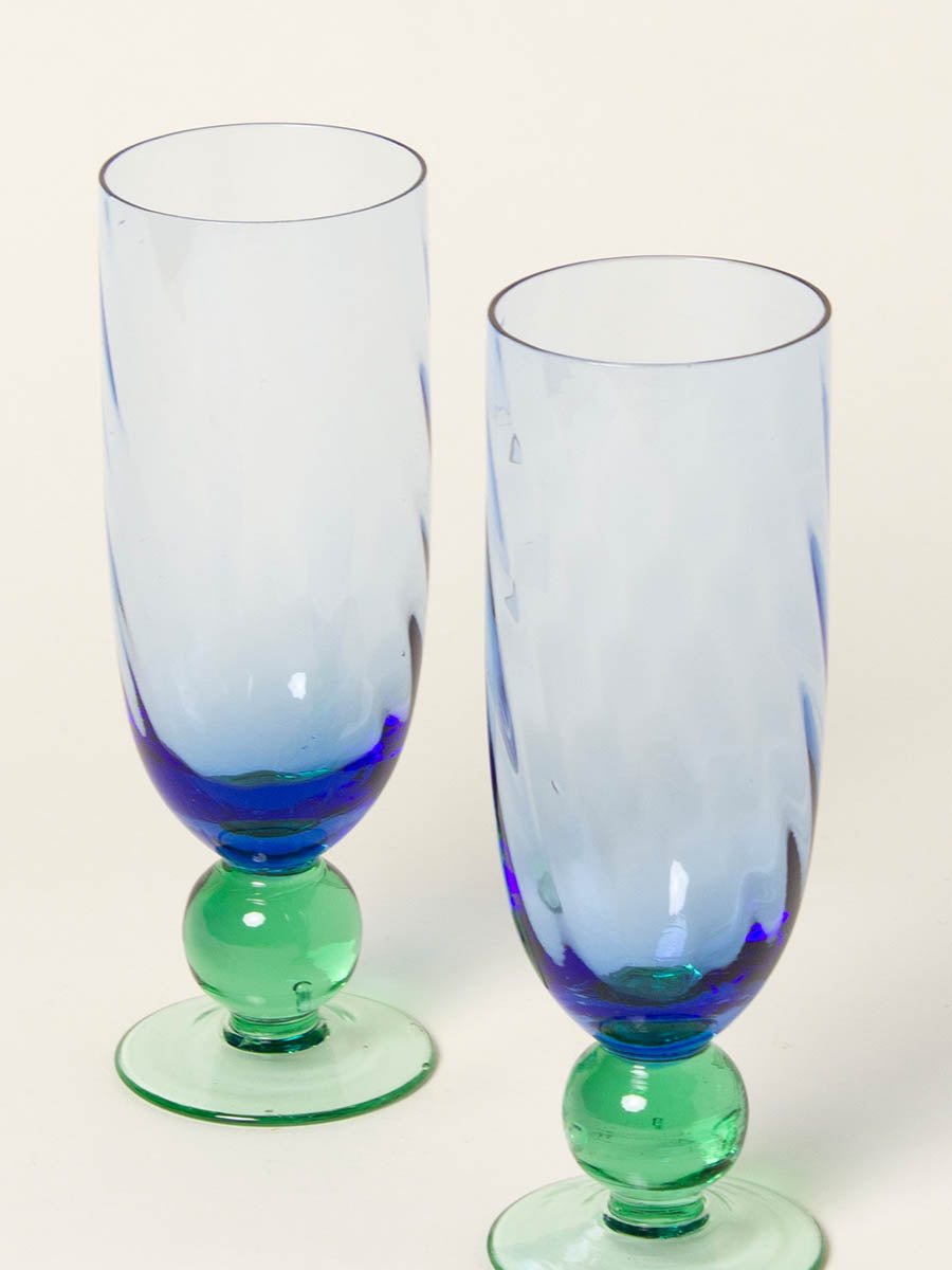 Set of 2 green and blue flutes