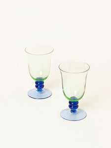 Set of 2 blue/green wine glasses