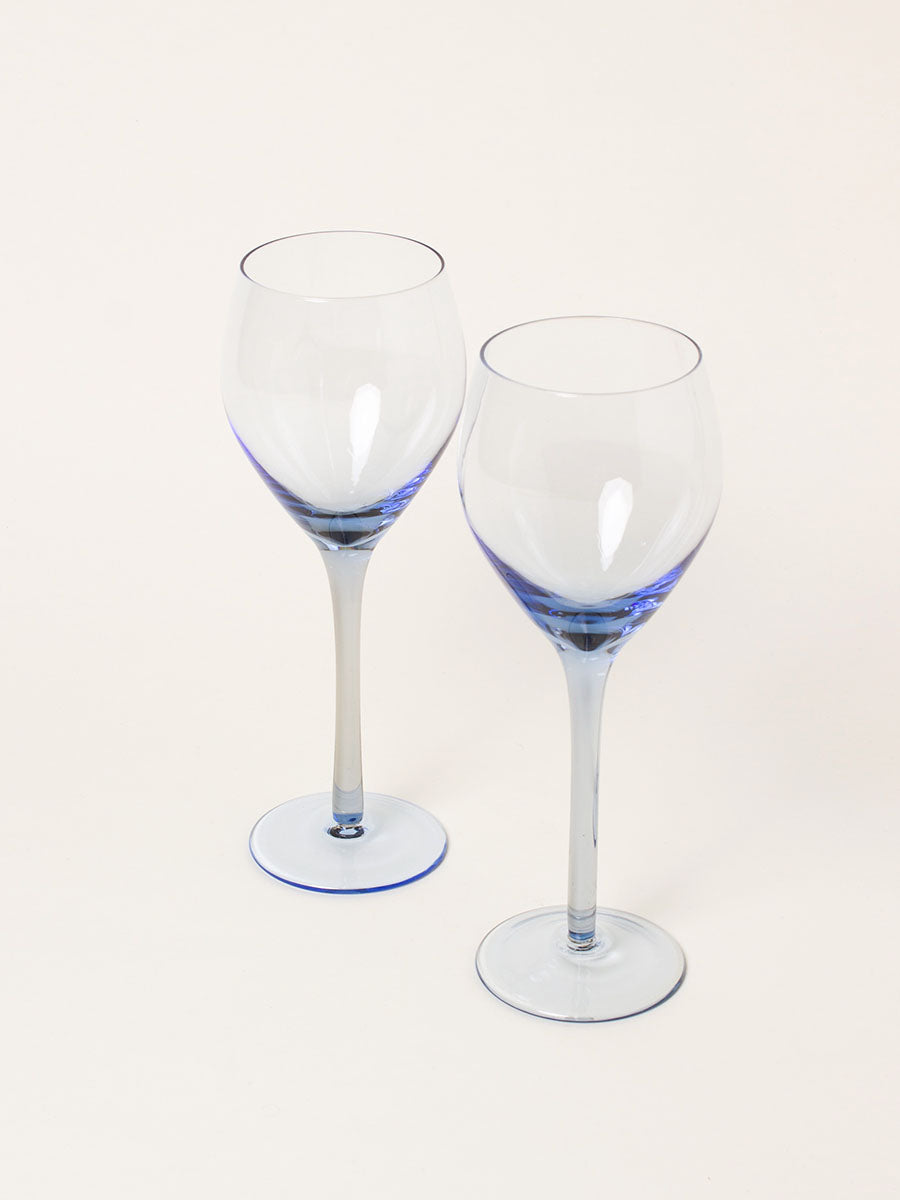 Set of 2 soft blue wine glasses