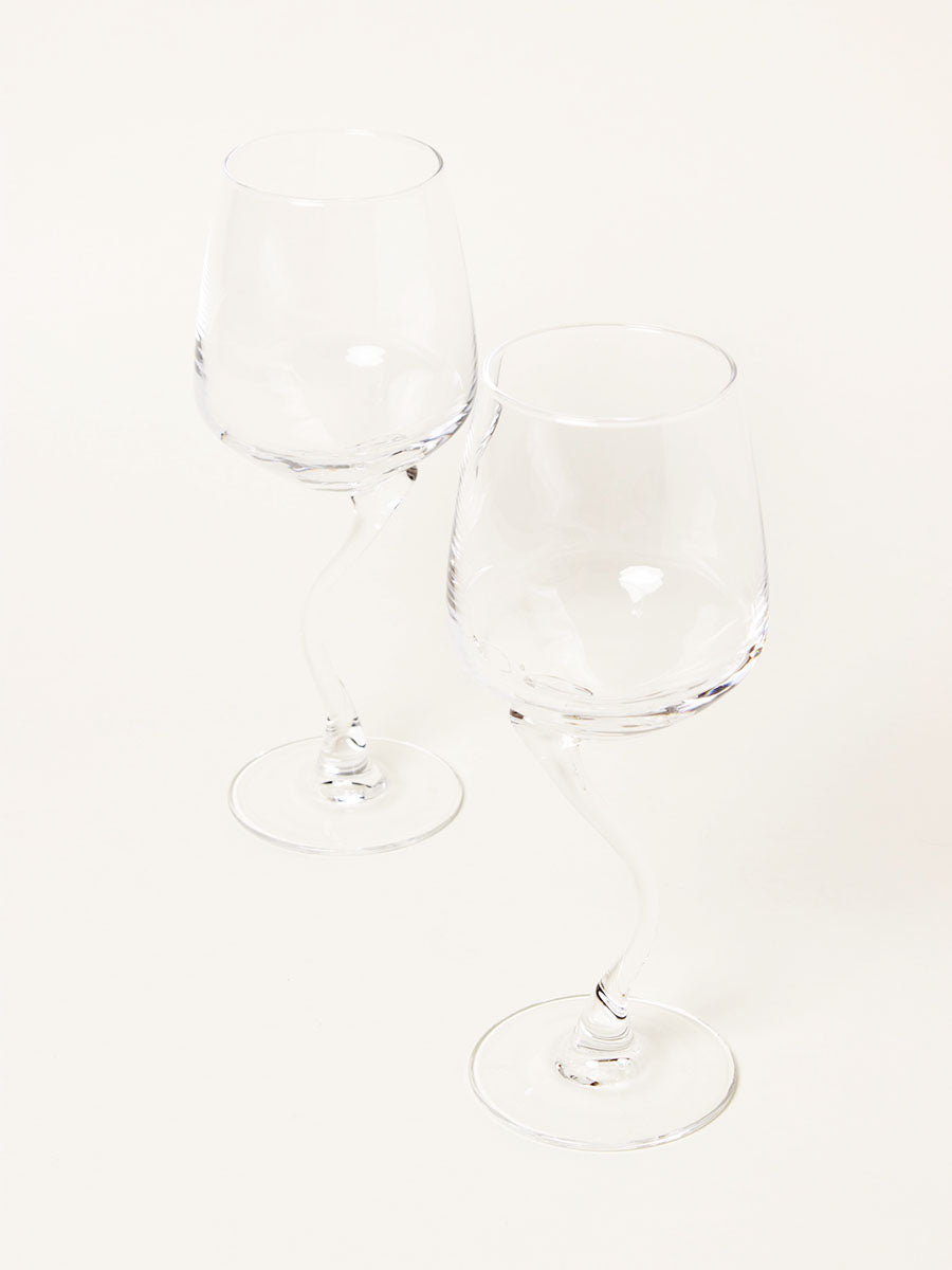 Set of 2 curved stem wine glasses