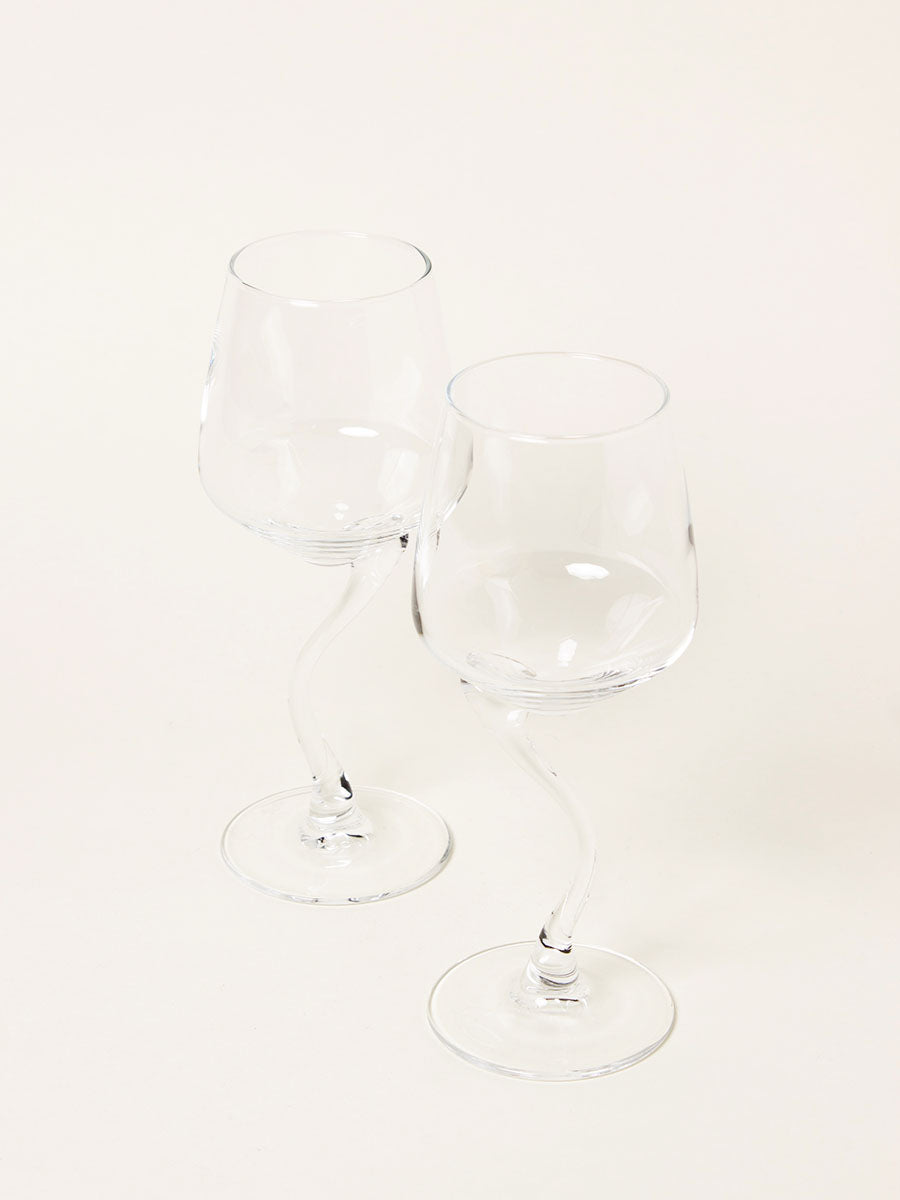 Set of 2 curved stem wine glasses