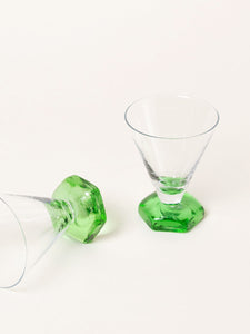 Set of 2 green base liquor glasses