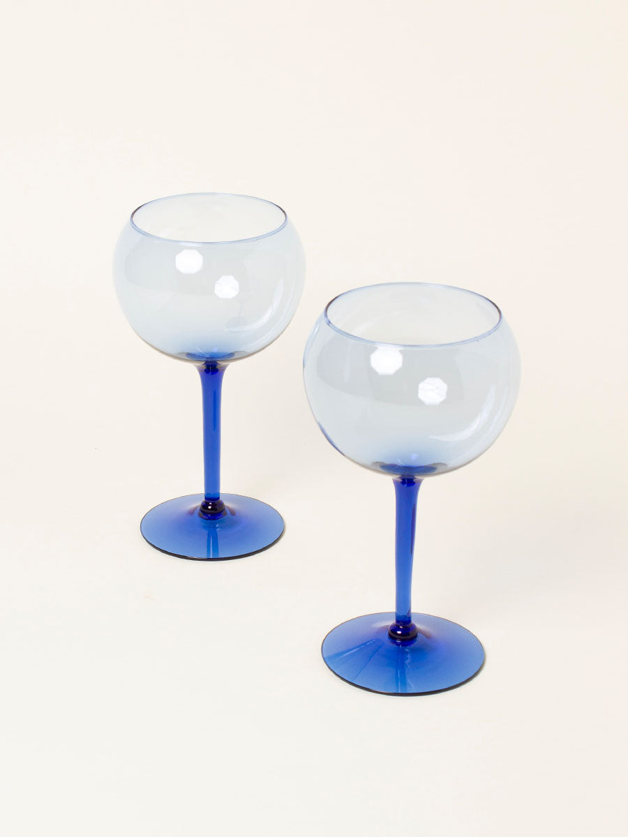 Set of 2 blue wine glasses