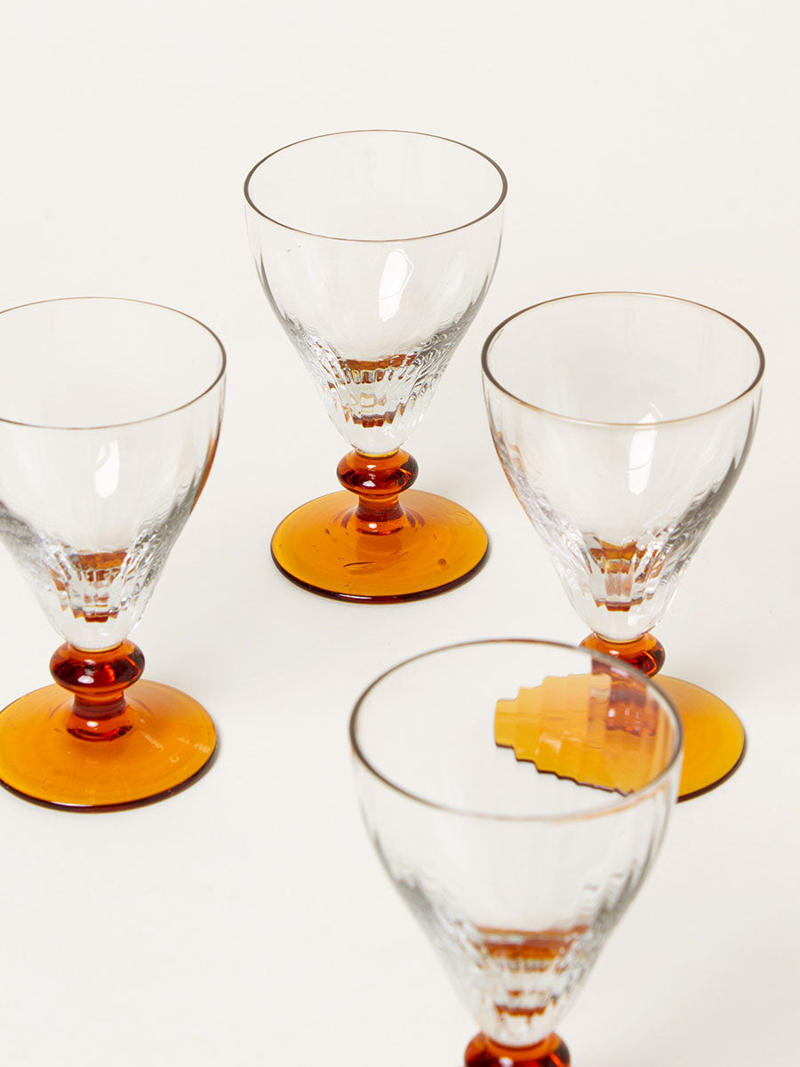 Set of 4 amber stem liquor glasses