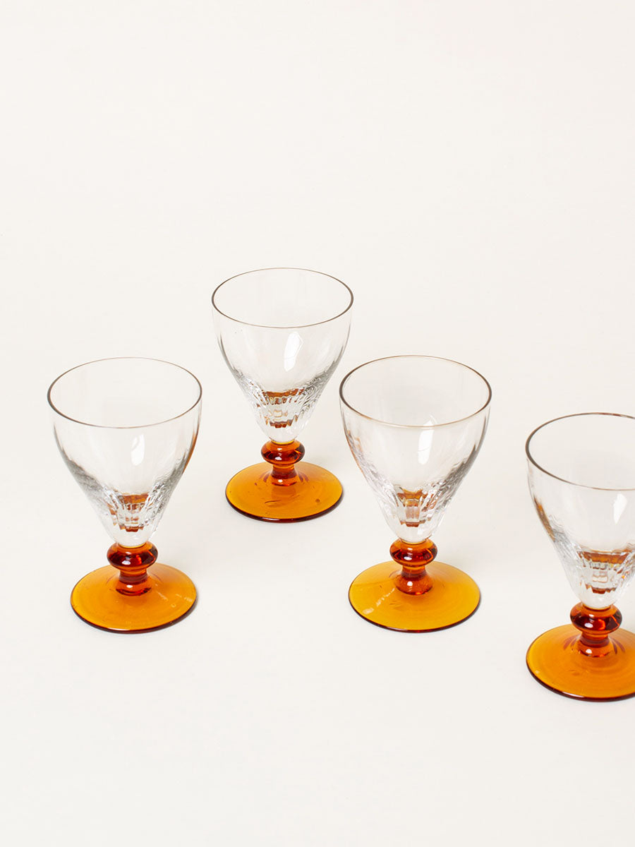 Set of 4 amber stem liquor glasses