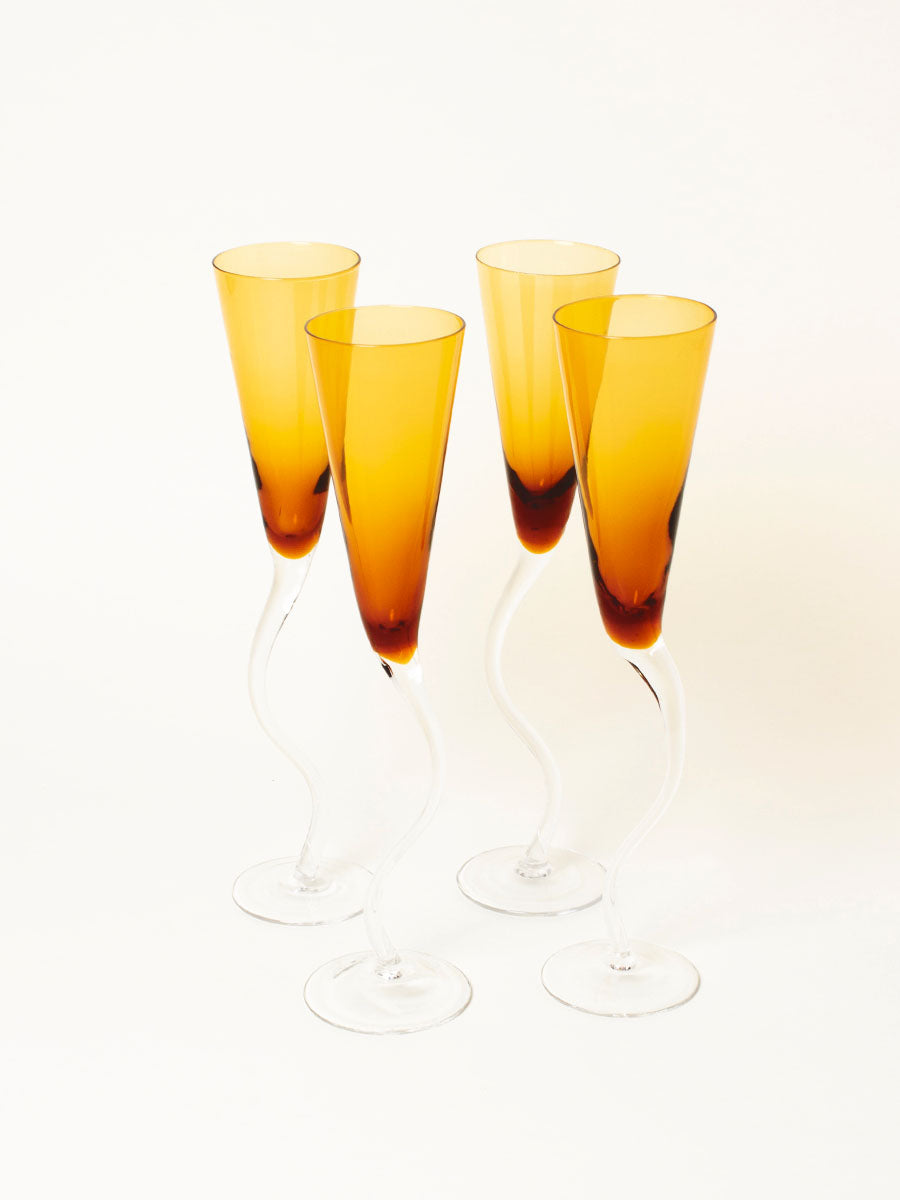 Set of 4 amber flutes