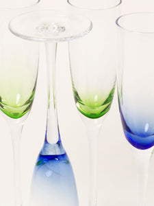 Set of 4 green and blue flutes